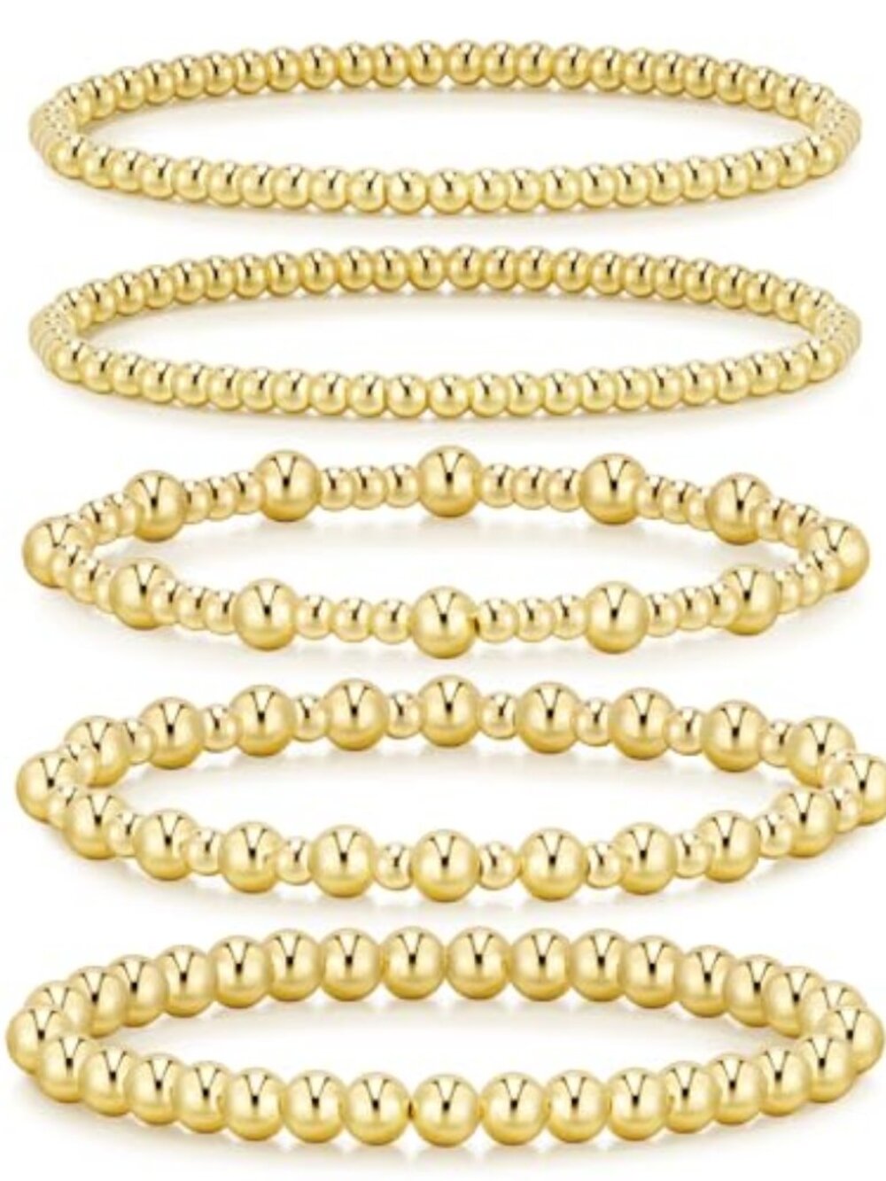 Gold Bracelets for Women Waterproof, 14K Gold Plated Beaded Strand Bead Ball